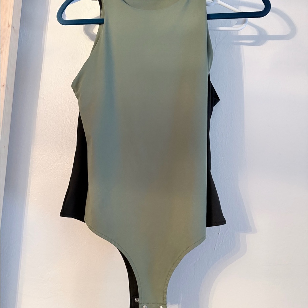 Olive Green and Black One-Piece Bodysuit